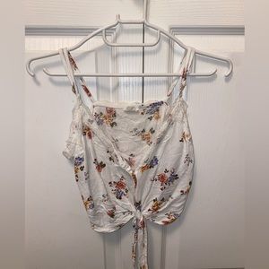 Garage white floral lace button up tied tank top XS
